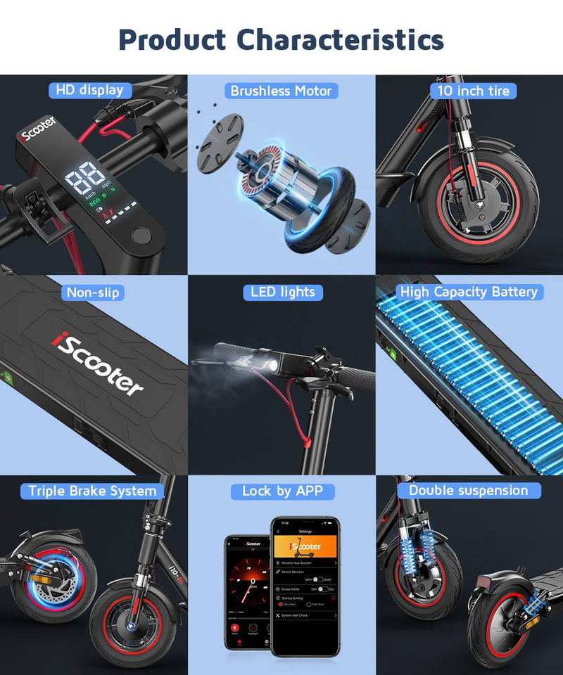IScooter I10 Elektroscooter fir Erwuessener a Scooter 650W 15AH Reechwäit 40km Maximal Geschwindegkeet 40km/h 10 Zoll Pneuen Elektroscooter fir Erwuessener_voghion.com