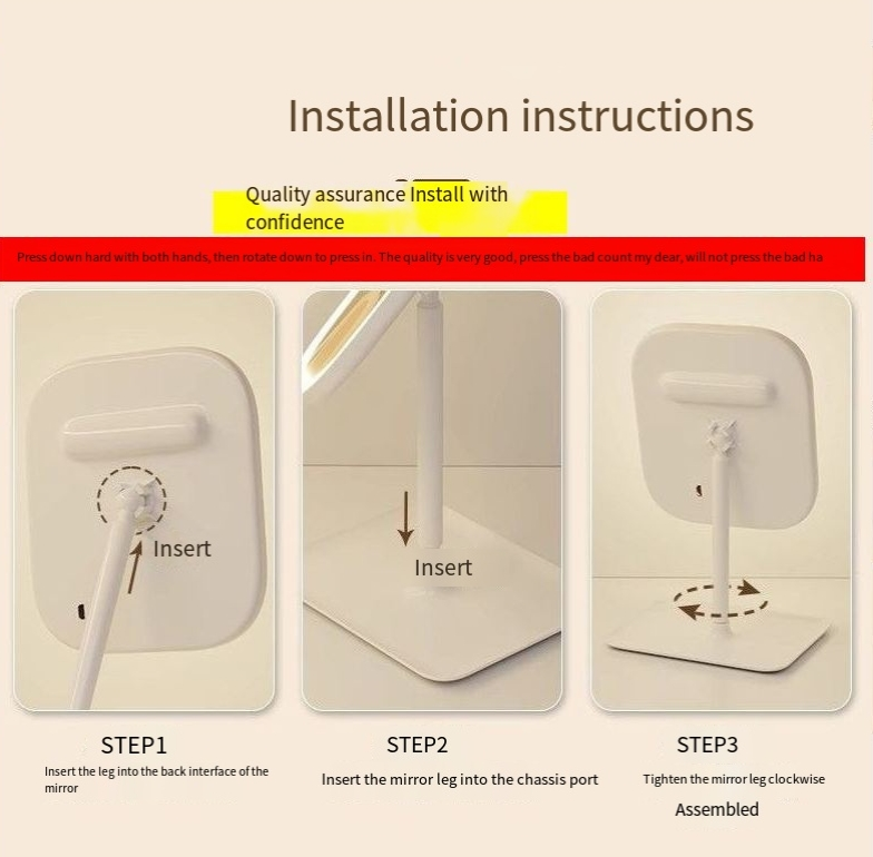 Espelho de maquiagem LED com luz de mesa, rede para celebridades, feminino, luz de preenchimento, espelho pequeno, estilo dormitório, mesa, portátil, pequeno, espelho de vestir_voghion.com