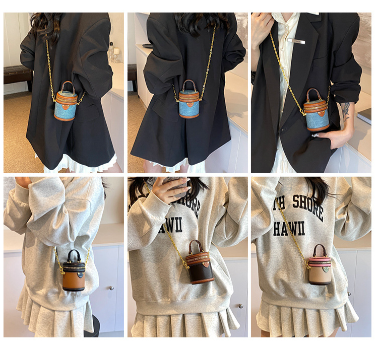 Borsa a secchiello da donna, mini borsa a secchiello rotonda con contrasto di colore, stile per famiglie, da portare a mano, piccola borsa a tracolla color rossetto, da donna_voghion.com