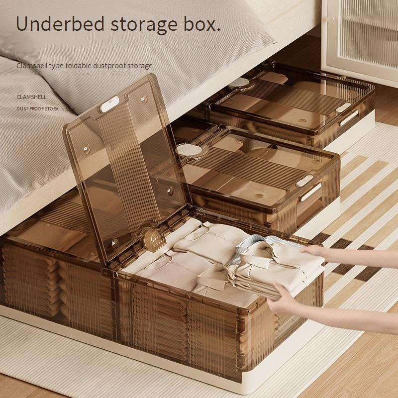 Extra große Unterbett-Aufbewahrungsbox mit Rädern, durchsichtiger, faltbarer Organizer aus Kunststoff für Kleidung, Spielzeug, Decken, staubdichter Rollbehälter_voghion.com