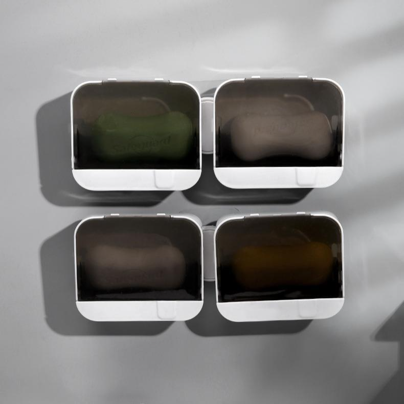 Minimalistesch Seifeschüssel fir un der Mauer mat Deckel, Groussen, rutschfeste Seifenhalter fir d'Buedzëmmer, Waasseroflafdesign, Kee Bueren néideg_voghion.com