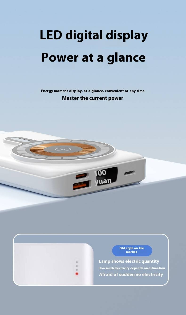 66W Süper Hızlı Şarjlı Kablosuz Manyetik Power Bank 20000 MAh Dahili Kablo Büyük Kapasiteli Cep Telefonları İçin Uygun_voghion.com