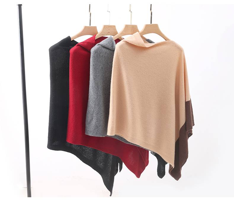 Women's Irregular Cape Sweater 100% Wool, Shawl, Low Collar Sunscreen Shirt, Wide Knit Top For Spring And Summer_voghion.com