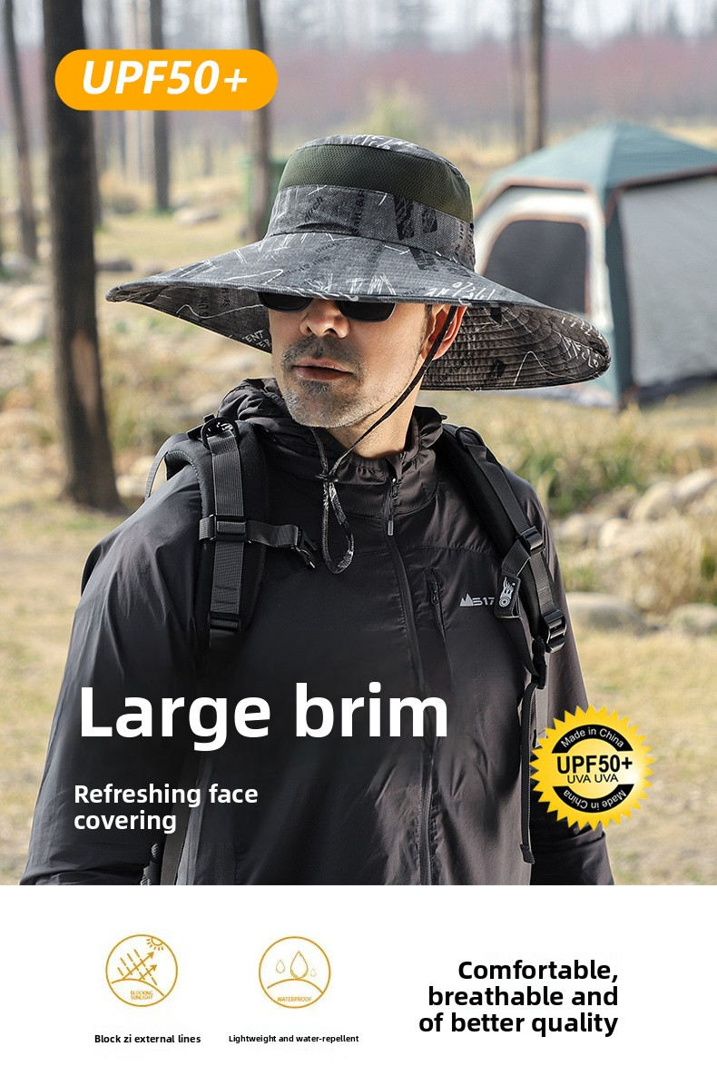 Cappello da sole a tesa larga da uomo con protezione UPF 50+ - Cappello estivo per pesca e attività all'aperto_voghion.com