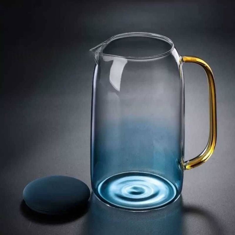 Marble Glass Water Pitcher - 1.8L Thickened & Heat-Resistant Jug With Gradient Blue Design (Trendy Kitchenware Perfect For Iced Tea Lemonade)_voghion.com
