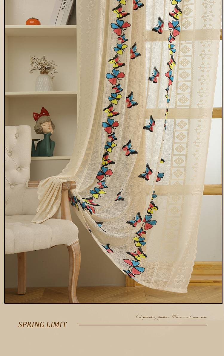 Moderne, bestickte, transparente Vorhänge – Spitzenvorhänge mit Schmetterlings- und Käfermotiven für das Wohnzimmer (140 x 260 cm, halbtransparent, 40–70 % Lichtfilterung, fertig zum Aufhängen)_voghion.com