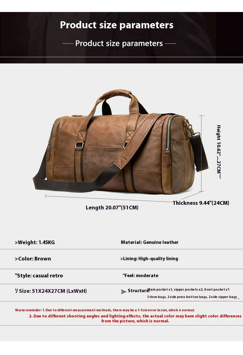 Men's Vintage Leather Travel Duffle Bag - Large Capacity 20-35L, Durable Genuine Leather, Classic Brown & Black For Gym, Outdoor & Business Trips_voghion.com