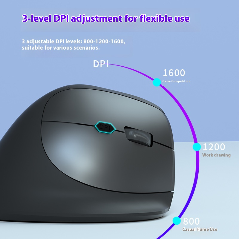 Mouse wireless ergonomico - Bluetooth e doppia modalità 2.4G, 1600 DPI, 6 pulsanti, scorrimento in 4 direzioni, ricaricabile tramite USB (nero/grigio/verde/blu/rosso)_voghion.com