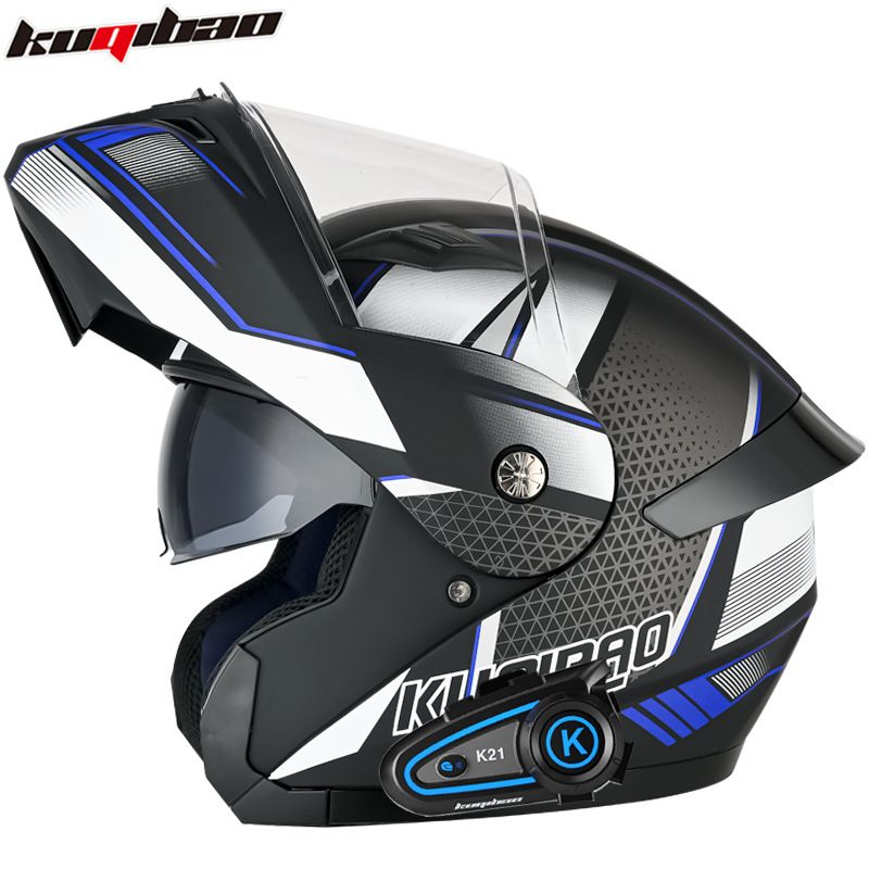 Kooqibao Modular Motorcycle Helmet With Dual Visor - Flip-Up Full Face Helmet, Long Battery Life Bluetooth Version (K21), 3C Certified - Matte Black_voghion.com
