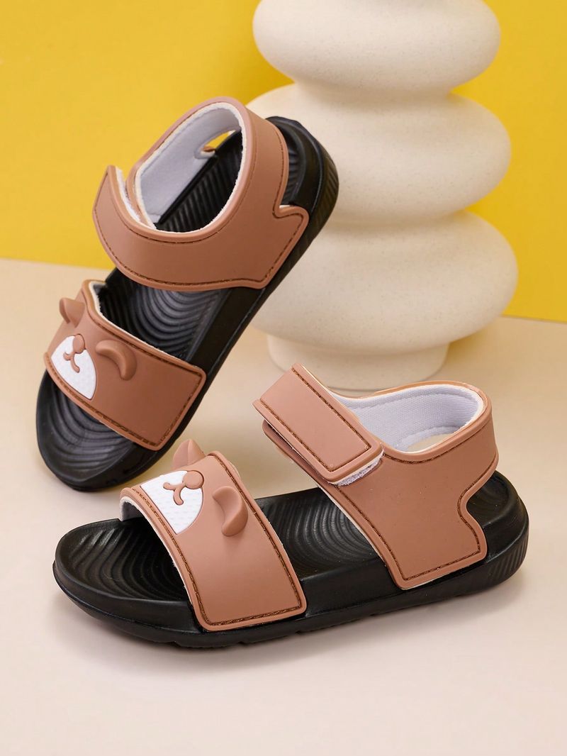 Summer Baby Comfortable, Fashionable, Casual, Lightweight, Trendy, Cute Brown Teddy Bear Flat Sandals_voghion.com