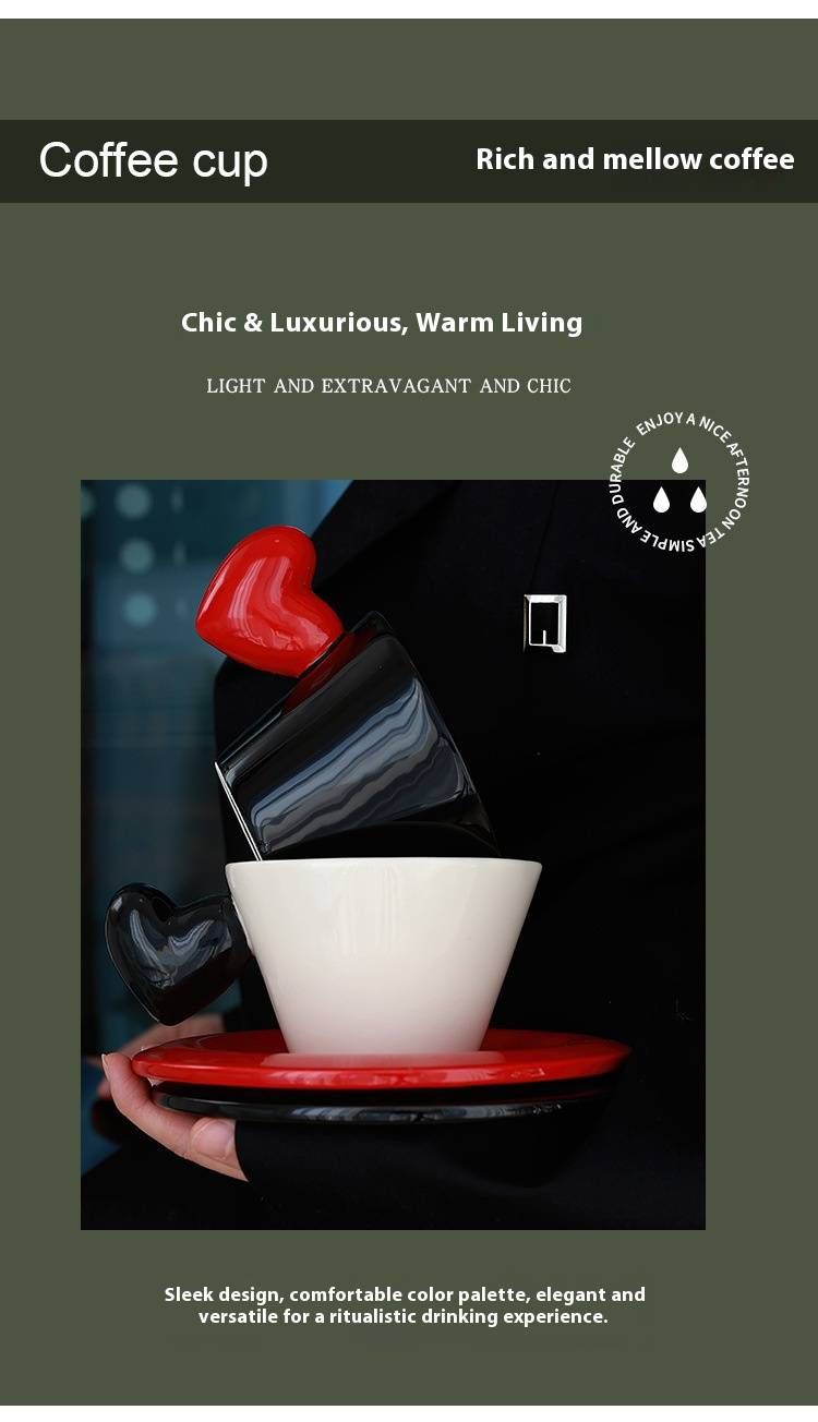 Heart-Shaped Coffee Mug & Saucer Set – Elegant Ceramic Cup For Coffee, Tea, Or Hot Chocolate, Romantic Gift For Couples, Home & Office Use_voghion.com