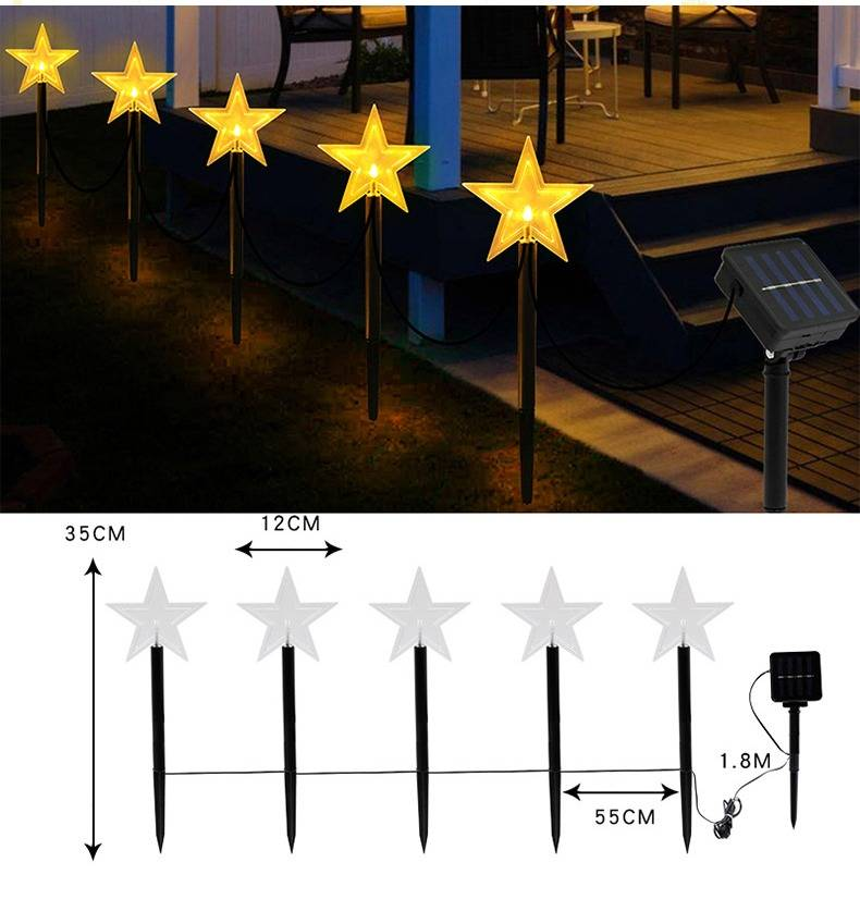 Solar Powered Christmas Star/Snowflake/Tree Lawn Lights - 5 Pack Outdoor Waterproof Garden Decorations_voghion.com
