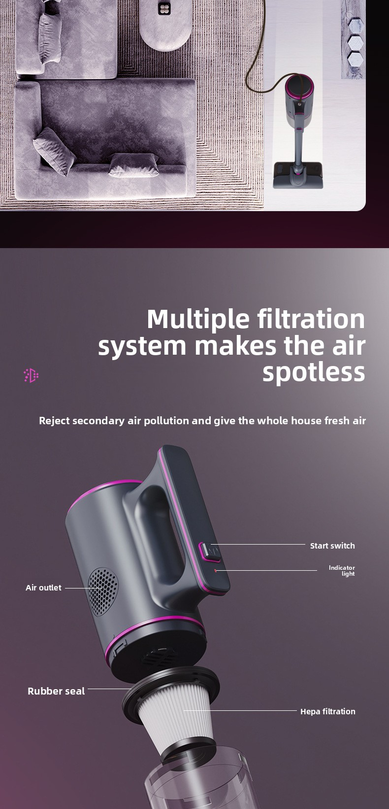 Staubsauger, kabelloser Handstaubsauger mit hoher Saugkraft für den Haushalt, starke Saugkraft für Teppiche, Katzenhaare, Haustiere, Saugen und Wischen in einem._voghion.com