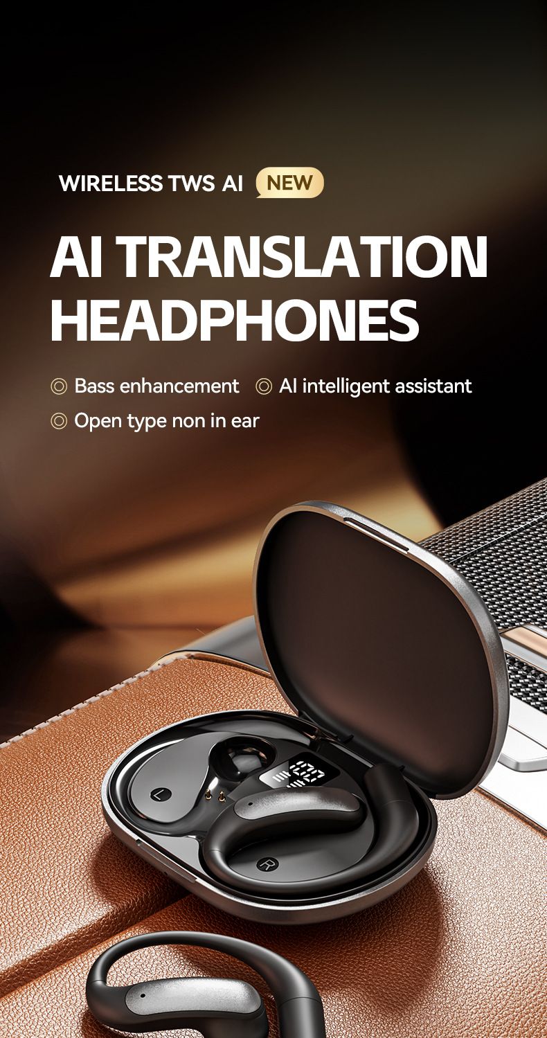 AI Intelligent Translation Bluetooth Headset Wireless OWS Ear-hanging 144 Languages Intertranslation Not In The Ear Open_voghion.com