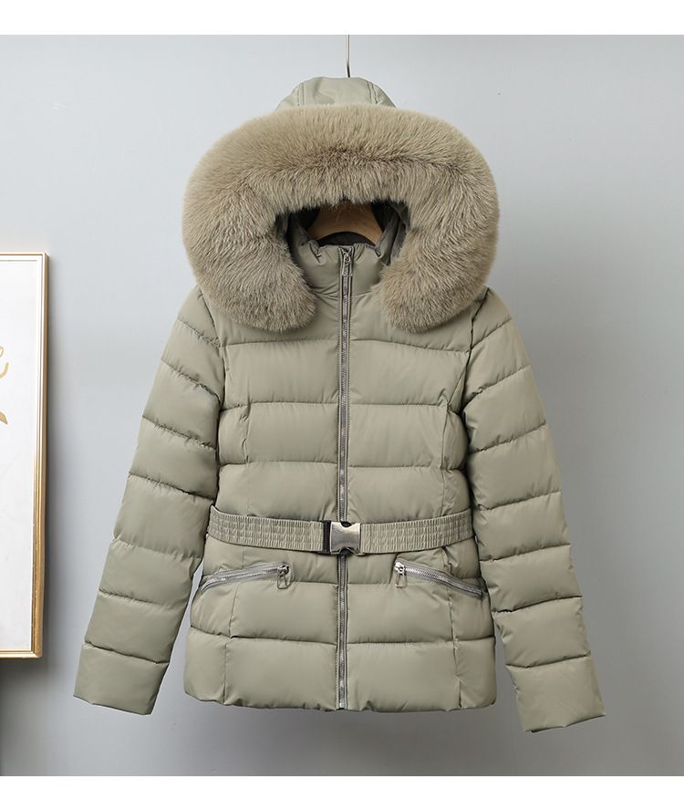 Fleecegevoerde ski-jas voor dames met riem - warme winterjas, capuchonjas met rits, dikke, geïsoleerde bovenkleding voor wintersporten_voghion.com