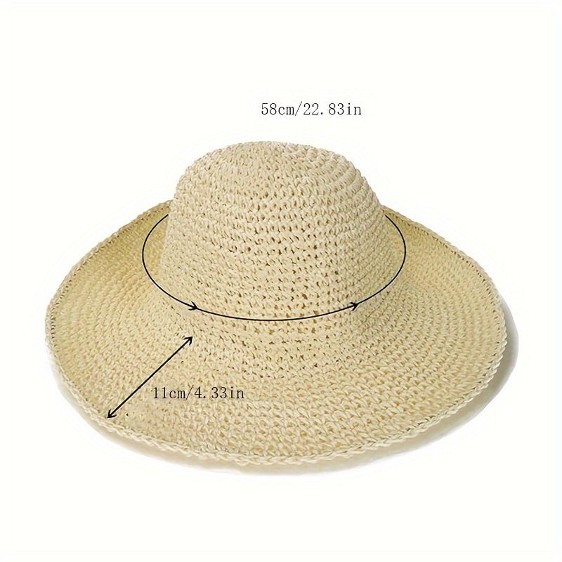Pdmcms Cappello in Erba Cava Intrecciata per le Donne Cappello da Spiaggia Fresco per Ombreggiatura e Protezione Solare Cappello da Pescatore alla Moda Cappello in Erba Pieghevole_voghion.com