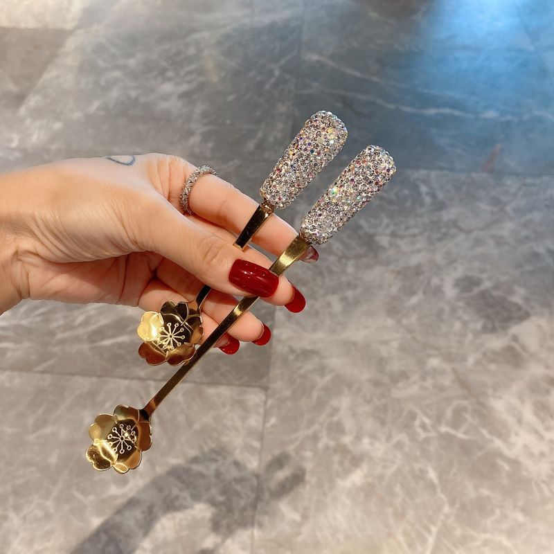 Elegant Rhinestone Coffee Spoon Set – Long & Short Handle Stainless Steel Stirring Spoons, Minimalist Design_voghion.com