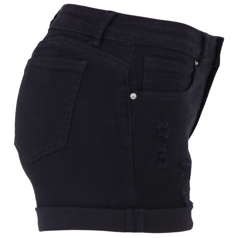 Abbigliamento donna vita alta attillata moda pantaloncini elastici alti jeans donna_voghion.com