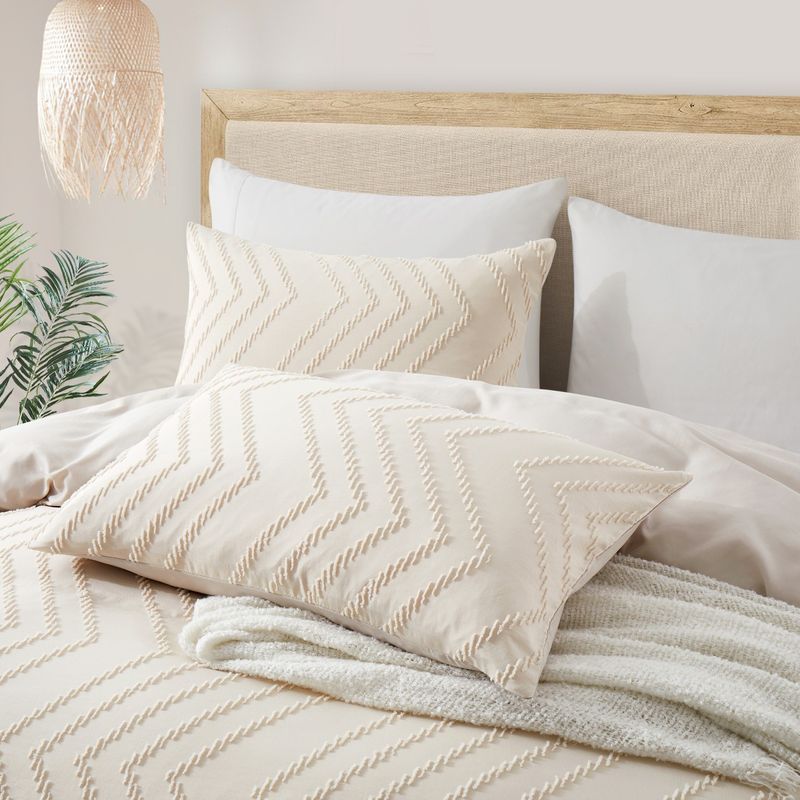 Weiches Flanell-Bettwäscheset mit geometrischem Wellenmuster in Beige, 3-teiliger Bettbezug im skandinavischen Stil mit Spannbettlaken, mehrere Größen, gemütliches Wohndekor_voghion.com