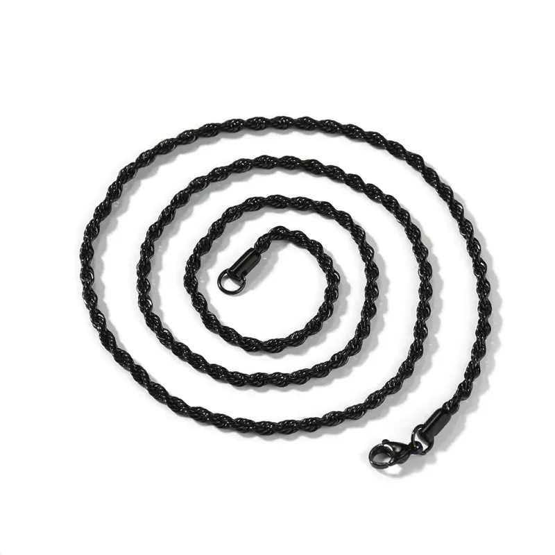 2-6MM klassisk svart vridd taukjede halskjede for menn stål vanntett rustfritt stål choker kvinner hiphop smykker_voghion.com
