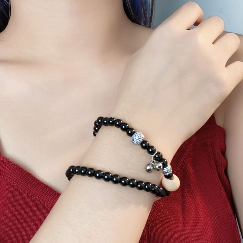 Bracelet en bois de style chinois avec perles et niche, simple et personnalisé, multicouche, pour étudiante_voghion.com