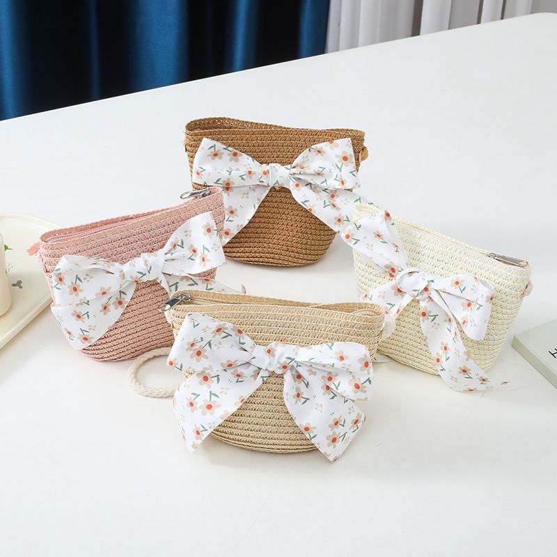 Cappello da pescatore con fiocco in paglia, protezione solare estiva per genitori e figli, con parasole piatto per bambini, set di borse, alla moda_voghion.com