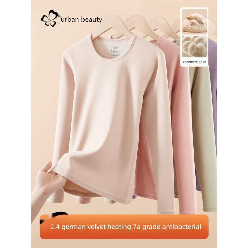 Conjunto de roupa íntima térmica de seda e caxemira Urban Beauty para mulheres, espessada e forrada com lã, pele de chá de leite L_voghion.com