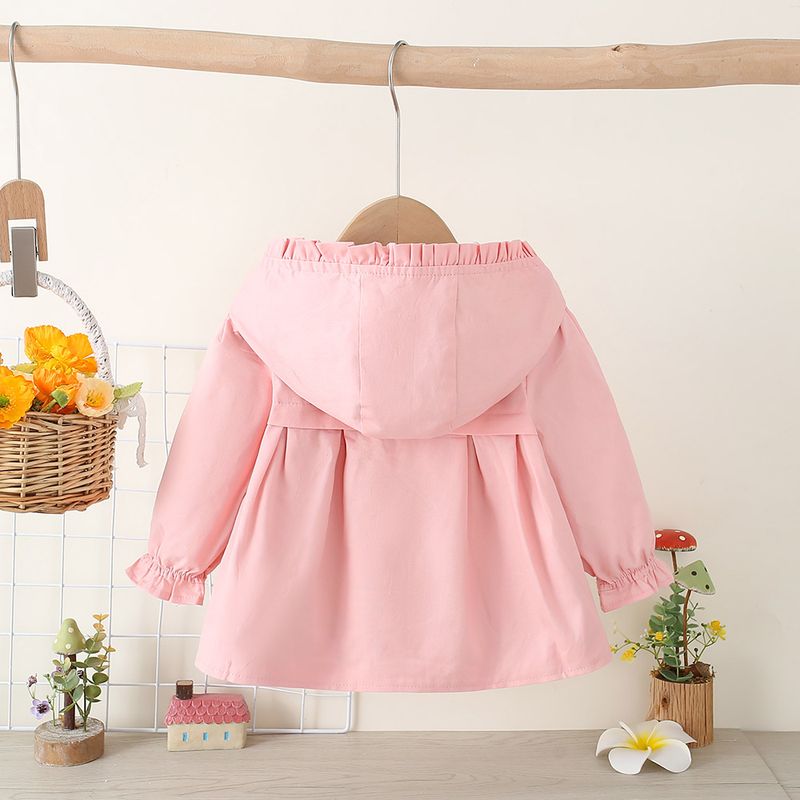 Forårspiger Ny trenchcoat frakke i koreansk stil Wind Langærmet Pure Color Enkeltradet Lang Frakke Babytøj til 0 måneder til 3 år gamle piger_voghion.com