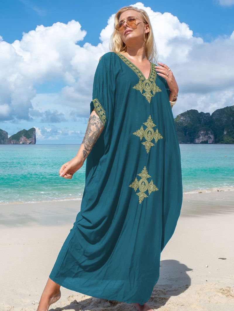 Damenbekleidung, besticktes Strandkleid aus Baumwolle, besticktes Urlaubs-Bikini-Überzug_voghion.com