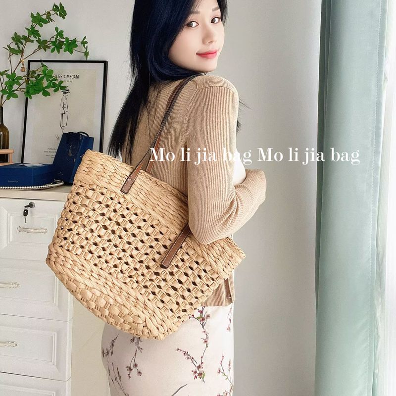 Borsa dal design di nicchia sulla spiaggia per vacanze in erba Lajia, cesto di verdure intrecciato in rattan, borsa sotto le ascelle_voghion.com