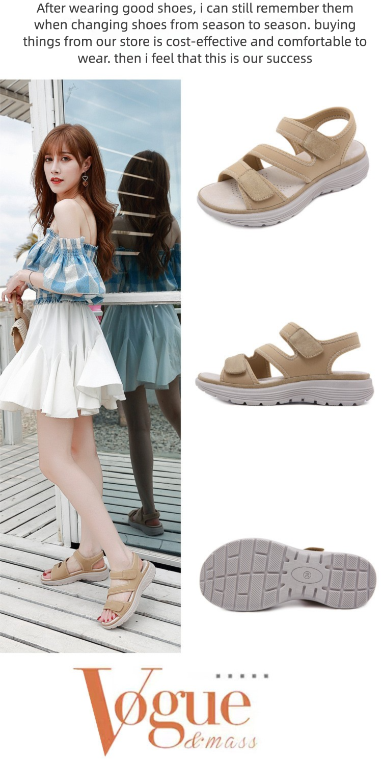 Summer 2025 New Genuine Leather Women's Sandals Sports Style Wedge Lightweight Velcro Large Size Slippers For Women_voghion.com