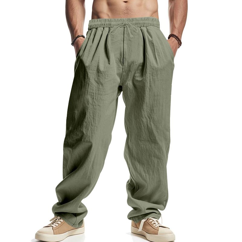 Pantaloni larghi da uomo Four Seasons in lino casual hip hop da spiaggia, a gamba larga_voghion.com