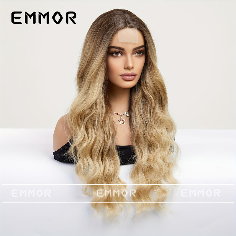 Spitze mehrfarbig gespalten große Wellen lange lockige Haare Mode Perücke Vollkopffrisur_voghion.com