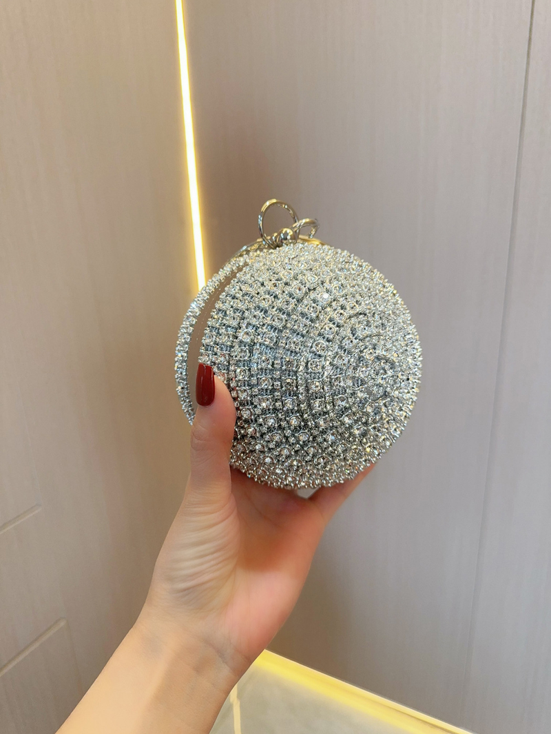 Mini borsa per banchetti portatile in argento con sfera rotonda, nuovo e versatile, alla moda_voghion.com