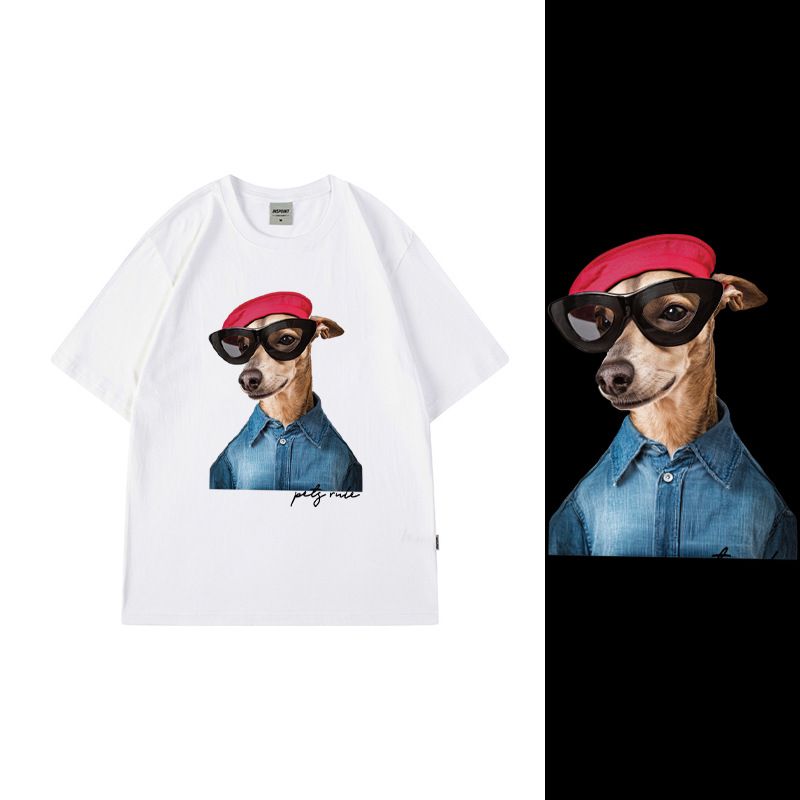 T-shirt à manches courtes pour homme, grande taille, motif dessin animé, lunettes de soleil, chien, style hip-hop décontracté, col rond, manches mi-longues_voghion.com