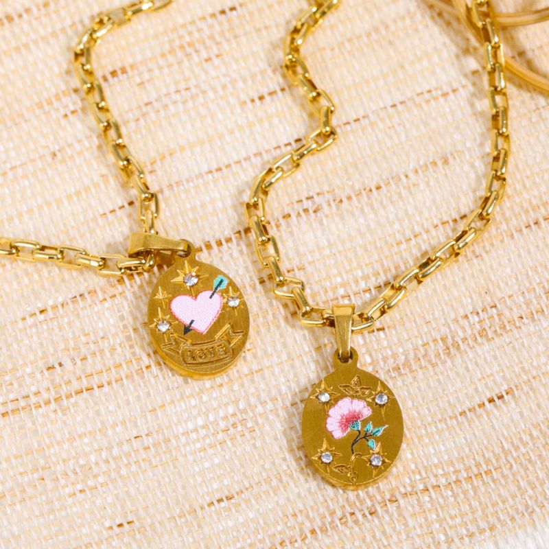 Edelstahl gleichen tag bemalt licht luxus anhänger halskette hand bemalt blume liebe anhänger pullover kette_voghion.com