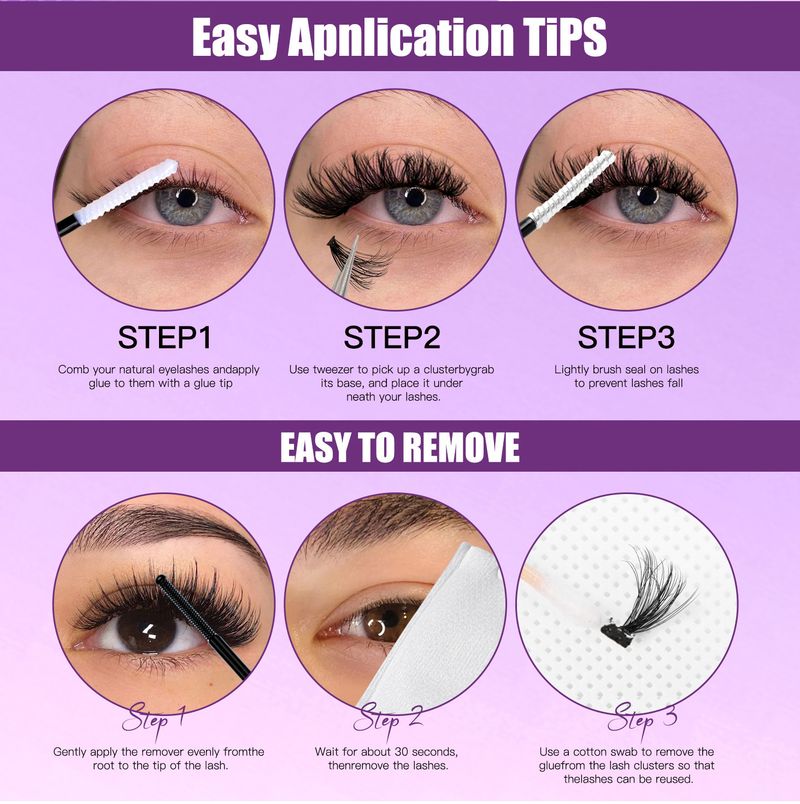 False Eyelashes Diy False Eyelash Extension Kit Single Cluster 10 16mm Length Mixed Eyelashes_voghion.com