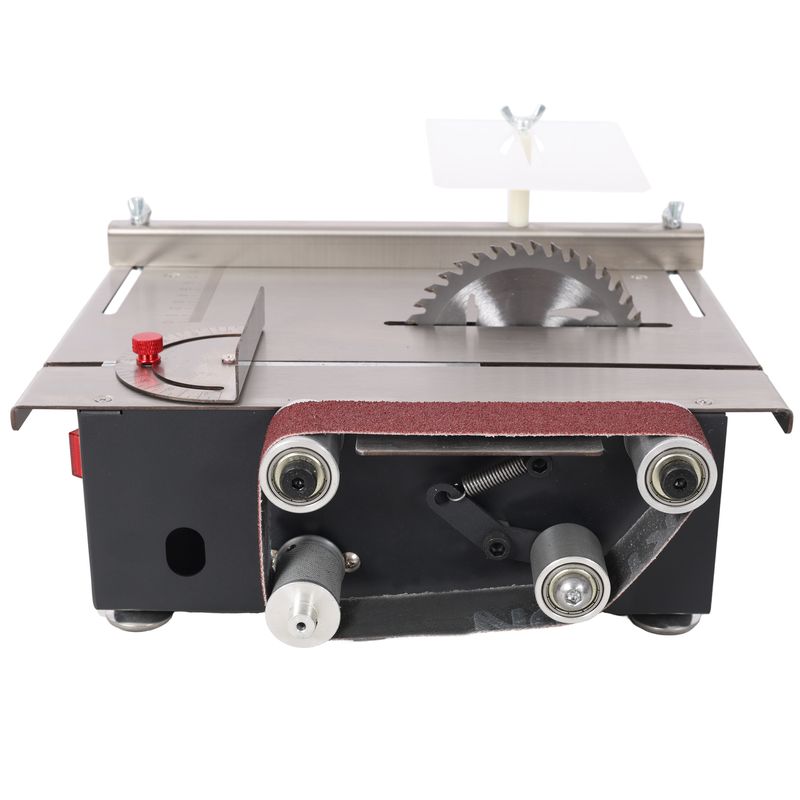 Mini Table Saw,Belt Sander, Stainless Steel Top,4pcs Blades,10pcs Sanding Blet,7 Gear Adjustable 0-90° Angle, Available For Wood/PCB/Acrylic/Plastic,DIY Model Crafts Cutting Tool_voghion.com
