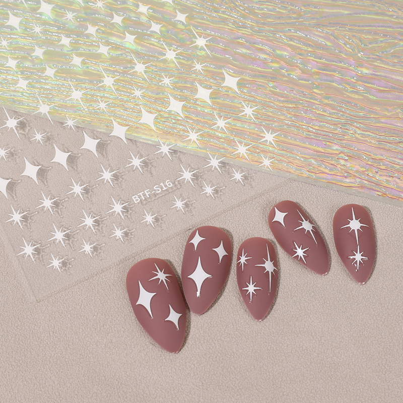 Star Nail 1PC Kunstaufkleber Vierzackige Sterne Bronzierendes Weiß Schwarz Splitter Selbstklebende Nagelaufkleber Glänzende s_voghion.com