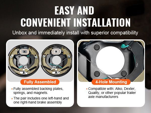VEVOR Electric Trailer Brake Assembly, 10" X 2.25", 1 Pair Self-Adjusting Electric Brakes Kit For 3500 Lbs Axle, 4-Hole Mounting, Backing Plates For Brake System Part Replacement (1 Right + 1 Left)_voghion.com
