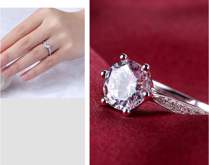S reng versëlwert PT950 sechs Klauen simuléiert Diamantenring fir Fraen, 1-Karat Moissanit Ufro-Ring, Gebuertsdagscadeau_voghion.com