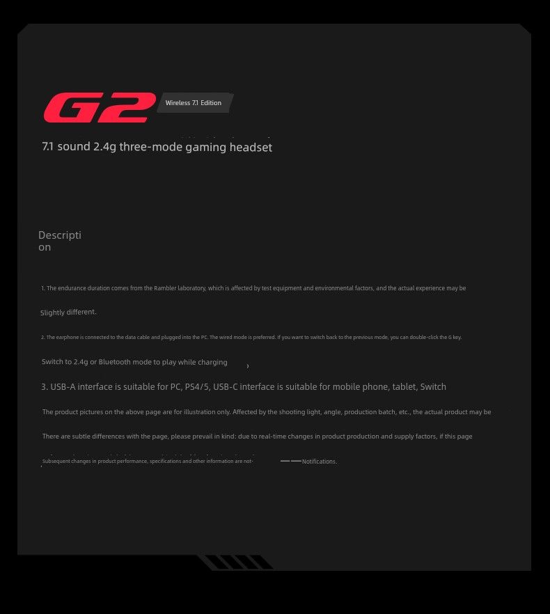 Walker G2 Bluetooth Wireless 7.1 Version Gaming Headset Kopfbedeckung 2.4G Computerspiel Ultra-Long Life Akku Große Leistung_voghion.com