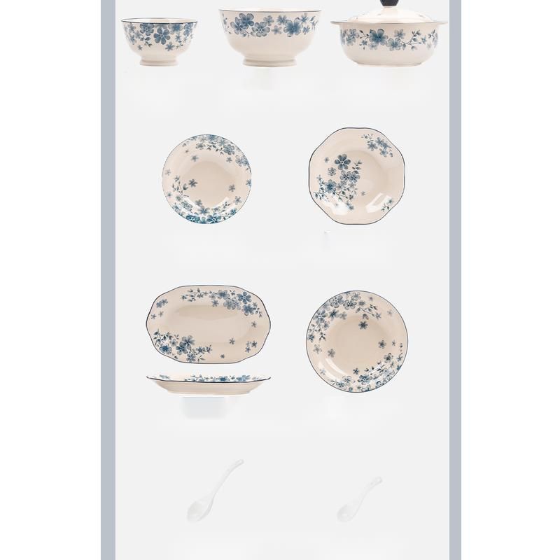 Household Floral Blue White Set Light Luxury High-Value Kitchenware Single Optional Bowl And Plate_voghion.com