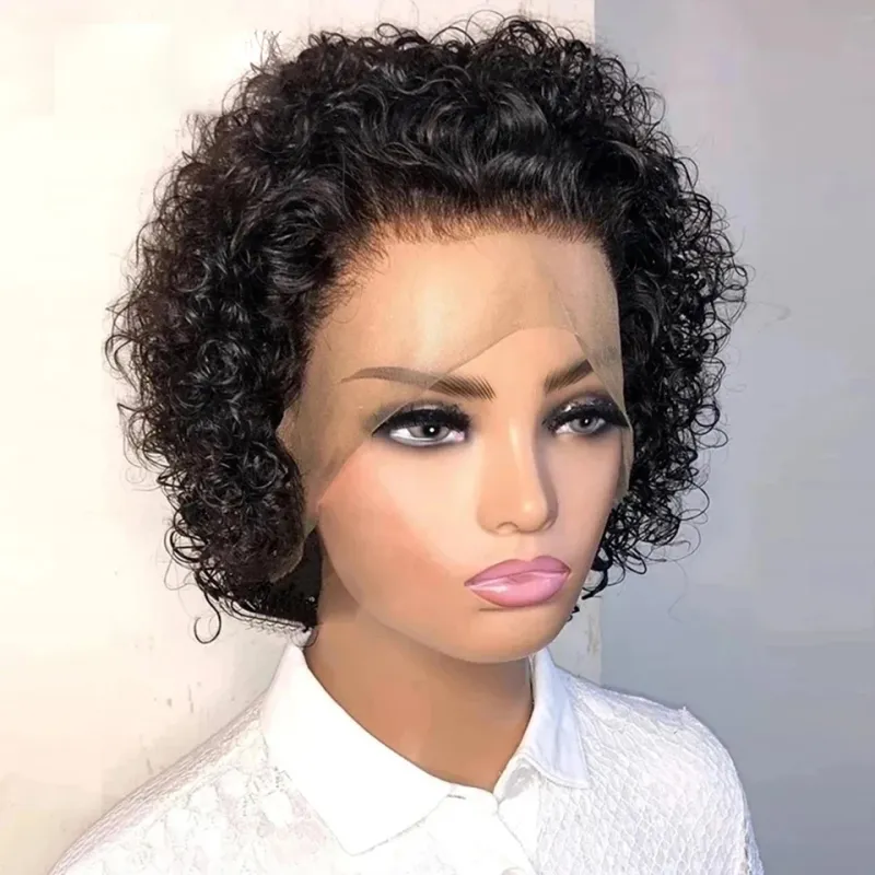 Ingwer-Perücke aus echtem Menschenhaar für schwarze Frauen, 13 x 1 Spitzenperücke, brasilianische Webart, kurze Pixie-Perücke, kurzes Haar, lockiger Bob, Spitzenfront_voghion.com