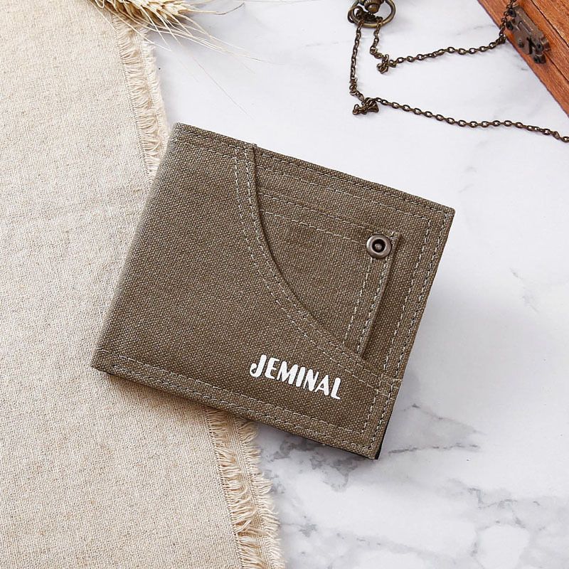 Korean Style Canvas Simple Ultra-thin Youth Student Vertical Sports Men's Short Cloth Wallet Personality Trend_voghion.com