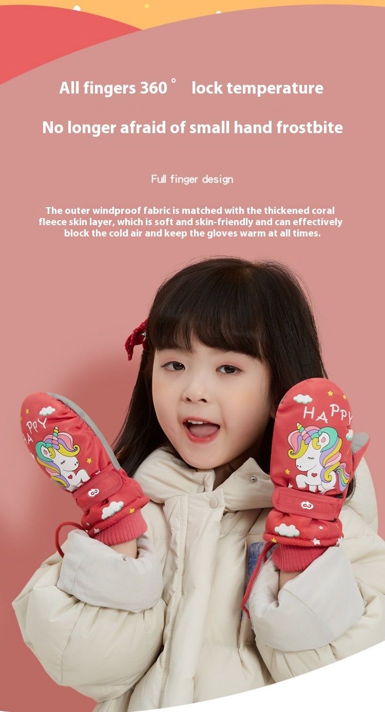 Luvas de esqui para crianças de inverno com lã antiderrapante e grossa adicionada para evitar frio e vento. Luvas quentes de inverno para crianças e bebês_voghion.com