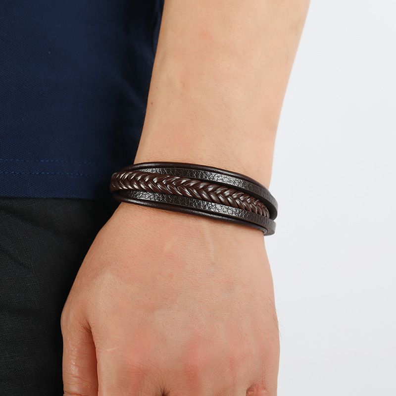 Gioielli popolari, bracciale da uomo in pelle intrecciata, semplice e versatile, con chiusura magnetica, decorazione per bracciale_voghion.com