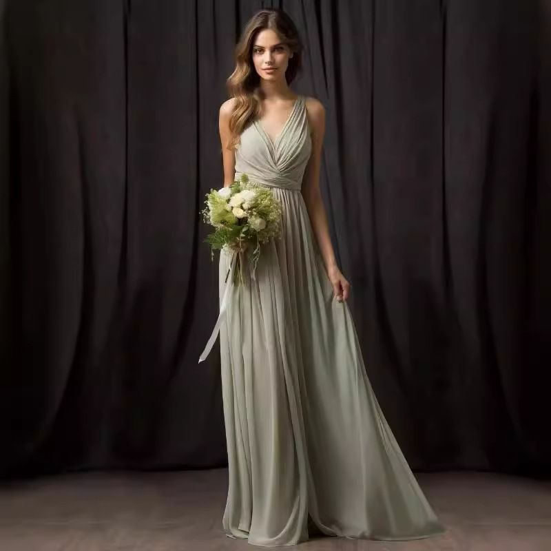 Brautjungfer Abend V-Ausschnitt Split Ballkleid Ballkleider_voghion.com