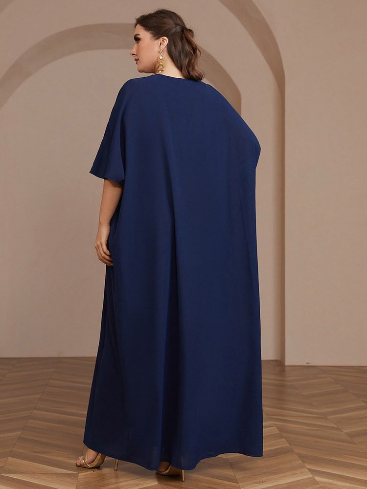 Neu Muslimischen Casual Heißer Diamant Lose Taille Kleid_voghion.com