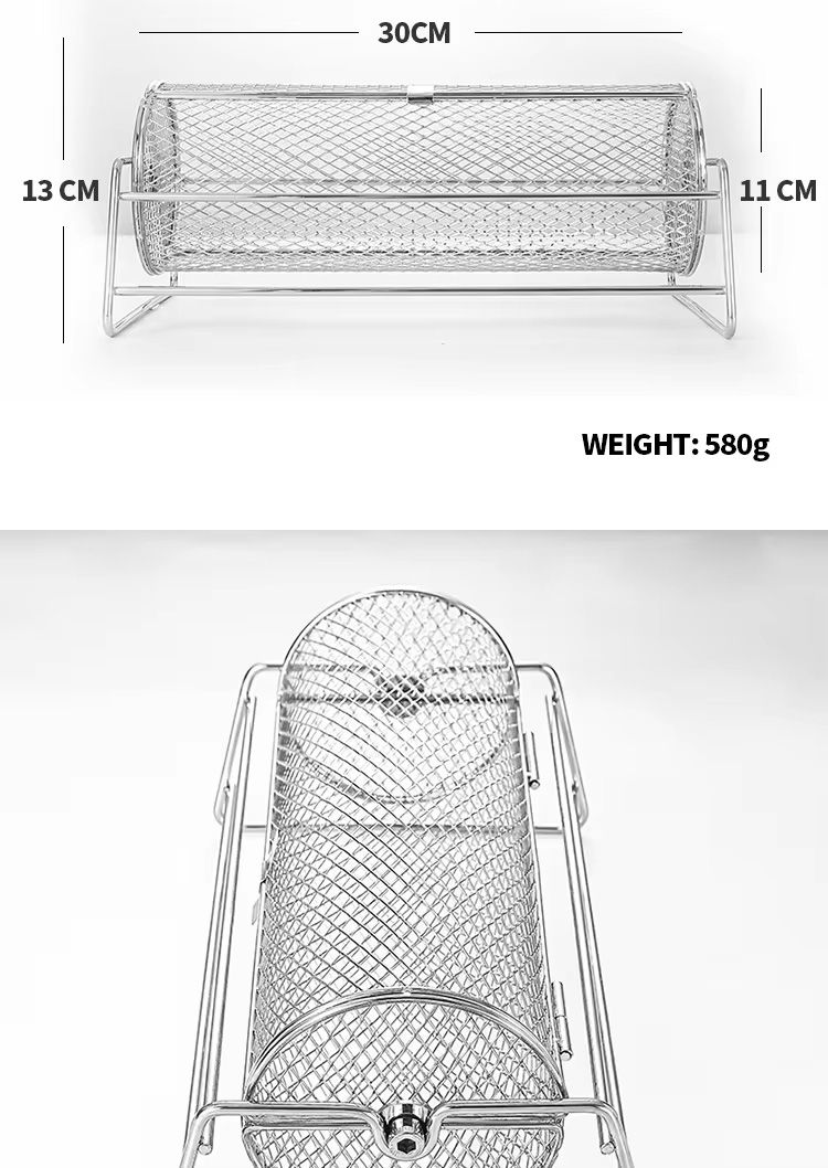 Roestvrijstalen Rollende BBQ-grill Mesh Basket Grill Rotisserie Basketrol Barbecue Kooi Kaffeebrander_voghion.com